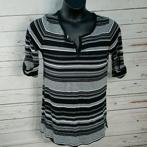 Victoria's Secret Striped Black Short Sleeve Shirt
